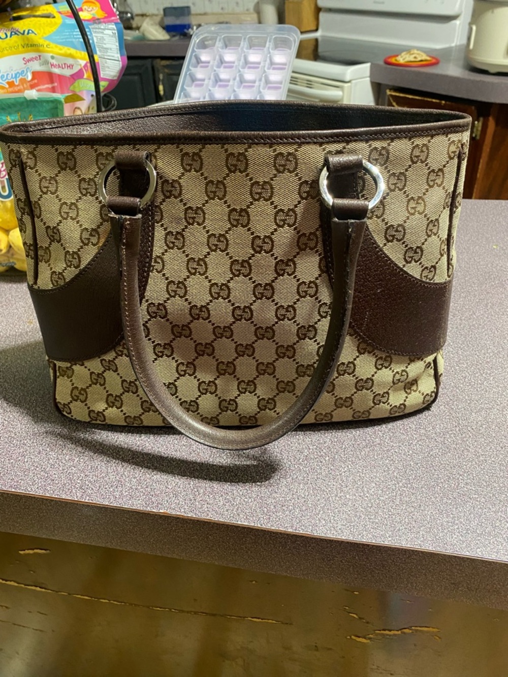 Gucci Brown GG Canvas Tote with Dark Brown Leather Trim - Picture 2 of 6